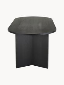 Table ovale en bois Joni, 200 x 90 cm, MDF avec placage en bois de chêne, laqué, Bois de chêne, noir laqué, larg. 200 x prof. 90 cm