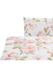 Sábana encimera Magnolia, Algodón, Blanco, tonos verdes y rosas, Cama 180/200 cm (260 x 270 cm)