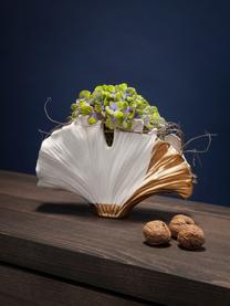 Design-Vase Ginkgo Elegance aus Keramik, H 18 cm, Keramik, glasiert, Weiß, Goldfarben, B 26 x H 18 cm