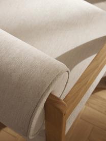 Fotel z drewna dębowego Raymond, Tapicerka: 100% poliester Dzięki tka, Korpus: drewno jesionowe, Beżowa tkanina, drewno jesionowe lakierowane, S 69 x G 68 cm