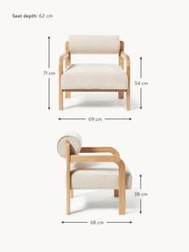 Fotel z drewna dębowego Raymond, Tapicerka: 100% poliester Dzięki tka, Korpus: drewno jesionowe, Beżowa tkanina, drewno jesionowe lakierowane, S 69 x G 68 cm