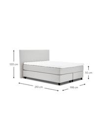 Premium boxspring bed Eliza in lichtgrijs, Matras: 5-zones pocketvering, Poten: massief gelakt berkenhout, Geweven stof lichtgrijs, 140 x 200 cm, hardheidsgraad 2