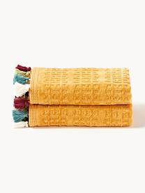 Toalla de terciopelo con flecos Tallulah, tamaños diferentes, Amarillo mostaza, multicolor, Toallas lavabo, An 50 x L 100 cm, 2 uds.