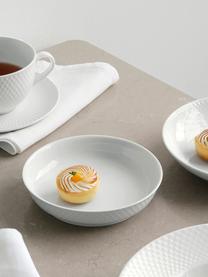 Set di 4 piattini da dessert in porcellana con motivo a rilievo Rhombe, Porcellana, Bianco, Ø 16 x Alt. 4 cm