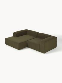 Modulares Ecksofa Lennon aus Bouclé, Bezug: Bouclé (100 % Polyester) , Gestell: Massives Kiefernholz, Spe, Füße: Kunststoff Dieses Produkt, Bouclé Olivgrün, B 238 x T 180 cm, Eckteil links