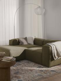 Canapé d'angle en tissu bouclé Lennon, Bouclé vert olive, larg. 238 x prof. 180 cm, méridienne à gauche