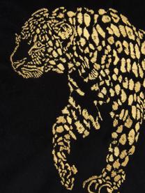 Besticktes Samt-Kissen Majestic Leopard in Schwarz/Gold, mit Inlett, 100% Samt (Polyester), Schwarz, Goldfarben, 45 x 45 cm