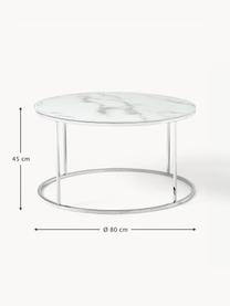 Tavolino rotondo da salotto con piano in vetro effetto marmo Antigua, Struttura: acciaio cromato, Bianco effetto marmo. argentato lucido, Ø 80 cm