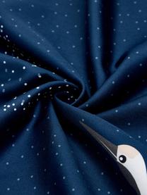 Povlečení z bavlněného saténu s motivem jeřábů Yuma, Modrá, bílá, šedá, 140 x 200 cm + 1 polštář 80 x 80 cm