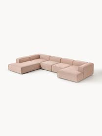 Sofa modułowa z mieszanki lnu Lennon, Tapicerka: 50% wiskoza, 25% len, 15%, Nogi: tworzywo sztuczne Ten pro, Rdzwoczerwona mieszanka lnu, S 418 x G 269 cm, prawostronna