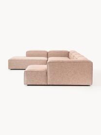 Sofa modułowa z mieszanki lnu Lennon, Tapicerka: 50% wiskoza, 25% len, 15%, Nogi: tworzywo sztuczne Ten pro, Rdzwoczerwona mieszanka lnu, S 418 x G 269 cm, prawostronna