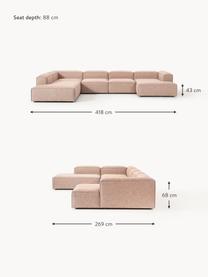 Sofa modułowa z mieszanki lnu Lennon, Tapicerka: 50% wiskoza, 25% len, 15%, Nogi: tworzywo sztuczne Ten pro, Rdzwoczerwona mieszanka lnu, S 418 x G 269 cm, prawostronna