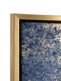 Canvasprint Strokes, Frame: grenenhout, kunststof, ge, Afbeelding: canvas, Blauw, wit, goudkleurig, 103 x 143 cm