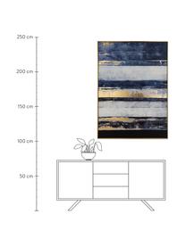 Canvasprint Strokes, Frame: grenenhout, kunststof, ge, Afbeelding: canvas, Blauw, wit, goudkleurig, 103 x 143 cm