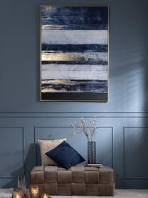 Canvasprint Strokes, Frame: grenenhout, kunststof, ge, Afbeelding: canvas, Blauw, wit, goudkleurig, 103 x 143 cm
