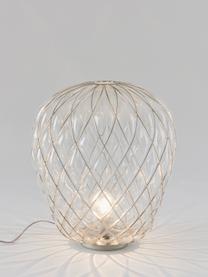 Grote tafellamp Pinecone, handgemaakt, Lampenkap: glas, gegalvaniseerd meta, Transparant, zilverkleurig, Ø 50 x H 52 cm