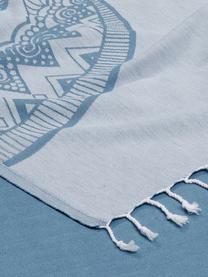 Fouta bleu Hamsa, 100 % coton, grammage léger, 180 g/m², Bleu ciel, blanc, larg. 90 x long. 180 cm
