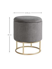 Taburete de terciopelo Polina, con espacio de almacenamiento, Tapizado: terciopelo de poliéster A, Estructura: tablero de fibras de dens, Estructura: acero, Terciopelo gris, Ø 35 x Al 45 cm