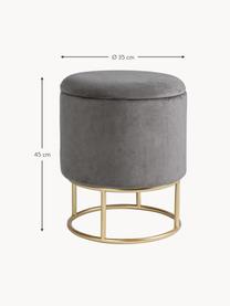 Tabouret en velours avec rangement Polina, Velours gris foncé, Ø 35 x haut. 45 cm