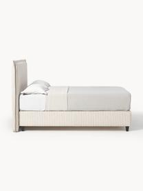 Boxspring bed Emily, Bekleding: 52% polyester, 32% viscos, Matras: 5-zones pocketvering, Poten: massief gelakt berkenhout, Geweven stof in lichtbeige tinten, B 140 x L 200 cm, hardheidsgraad H2