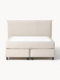 Cama continental Emily, Tapizado: 52% poliéster, 32% viscos, Patas: madera de abedul maciza p, Tejido tonos beige claro, An 140 x L 200 cm, dureza H2