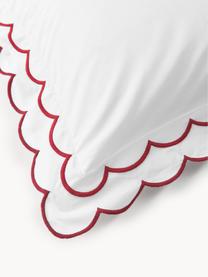 Funda nórdica de percal con dobladillo bordado Atina, Blanco, rojo, Cama 90 cm (155 x 220 cm)