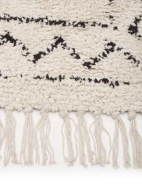 Handgeweven katoenen loper Fionn met franjes, 100% katoen, Beige, zwart, B 80 x L 250 cm