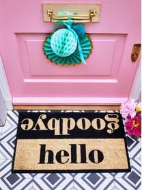 Felpudo Hello/Goodbye, Parte superior: fibras de coco, Reverso: PVC, Beige, negro, An 45 x L 75 cm