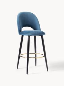 Krzesło barowe z aksamitu Rachel, Tapicerka: aksamit (wysokiej jakości, Nogi: metal malowany proszkowo, Aksamitny ciemny niebieski, S 48 x W 110 cm