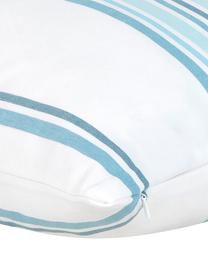 Housse de coussin à rayures multicolores Lin, Blanc crème, bleu