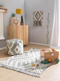 Tapis en laine gris ethnique Wanda, Gris foncé, gris, crème