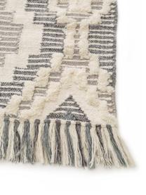 Tapis en laine gris ethnique Wanda, Gris foncé, gris, crème