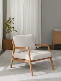 Fauteuil Becky van eikenhout, Bekleding: 54% polyester, 46% acryl, Frame: massief eikenhout, Bouclé beige, eikenhout, B 73 x H 71 cm