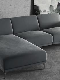 Divano angolare 4 posti in velluto grigio acciaio Puzo, Struttura: compensato, legno di fagg, Velluto grigio acciaio, argentato, Larg. 240 x Prof. 165 cm, chaise-longue a sinistra