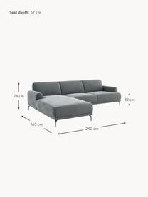 Sofa narożna z aksamitu Puzo (4-osobowa), Tapicerka: 100% aksamit poliestrowy , Stelaż: sklejka, drewno bukowe, d, Stalowoszary aksamit, S 240 x G 165 cm, lewostronna