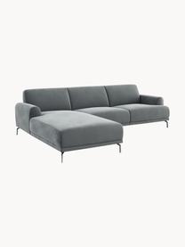 Sofá rinconera de terciopelo Puzo (4 plazas), Tapizado: 100% terciopelo de poliés, Estructura: madera contrachapada, mad, Patas: metal, Terciopelo gris oscuro, An 240 x F 165 cm, chaise longue izquierda