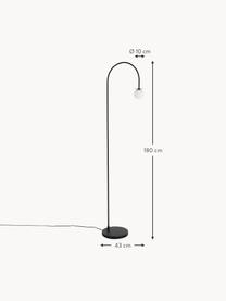 Lámpara de pie grande Milo, Pantalla: vidrio opalino, Estructura: metal con pintura en polv, Cable: cubierto en tela, Negro, Al 180 cm