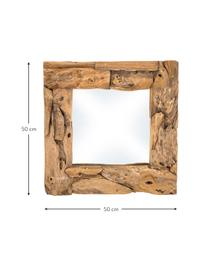 Štvorcové zrkadlo s rámom z tikového dreva Noah, Tíková