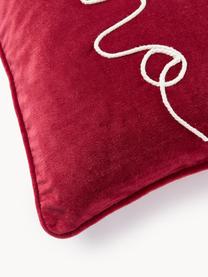 Housse de coussin 30x50 rectangulaire brodée velours Hohoho, Velours (100 % coton), Rouge, larg. 30 x long. 50 cm