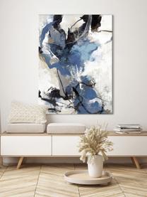 Toile peinte à la main Blue vibes, Bleu, noir, tons blancs, gris, brun, larg. 90 x haut. 118 cm