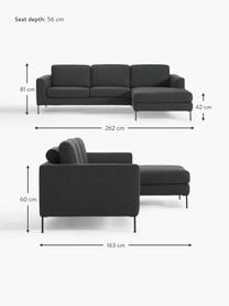 Sofa narożna Cucita (3-osobowa), Tapicerka: tkanina (100% poliester) , Nogi: metal lakierowany Materia, Antracytowa tkanina, S 262 x G 163 cm, lewostronna