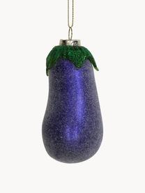 Ciondolo albero di Natale Eggplant, Vetro, Melanzana, verde, Ø 5 x Alt. 12 cm