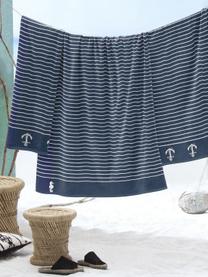 Gestreepte strandlaken Sail Away, Donkerblauw, wit, B 100 x L 180 cm