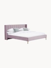 Gestoffeerd fluwelen bed Dusk, Bekleding: polyester fluweel Met 30., Frame: massief grenenhout en pla, Poten: gepoedercoat metaal Dit p, Fluweel lavendel, B 140 x L 200 cm