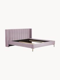 Gestoffeerd fluwelen bed Dusk, Bekleding: polyester fluweel Met 30., Frame: massief grenenhout en pla, Poten: gepoedercoat metaal Dit p, Fluweel lavendel, B 140 x L 200 cm