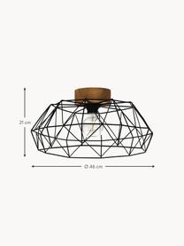 Plafondlamp Padstow met houten decoratie, Lampenkap: gelakt metaal, Zwart, donker hout, Ø 46 x H 21 cm