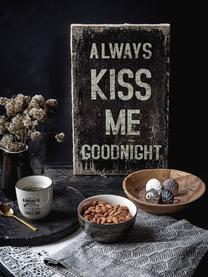 Wandbord Always Kiss Me Goodnight, Gecoat metaal, Zwart, gebroken wit, 27 x 35 cm