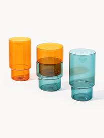 Vasos de agua soplados Gustave, 4 uds., Vidrio de borosilicato, Transparente, gris claro, azul petróleo, naranja, Ø 8 x Al 9 cm, 300 ml