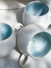 Handbemalte Teetassen Areia mit reaktiver Glasur, 2 Stück, Steingut, Hellblau, Gebrochenes Weiß, Hellbeige, Ø 9 x H 10 cm