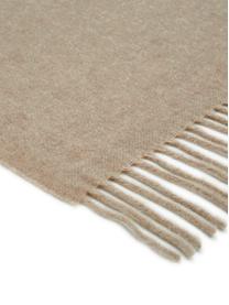 Lichte wollen plaid Patriciu met franjes, Wol, Beige, 130 x 170 cm